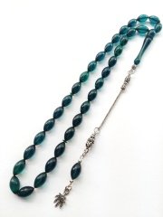 925 Ayar Gümüş Püsküllü Sıkma Kehribar Tesbih