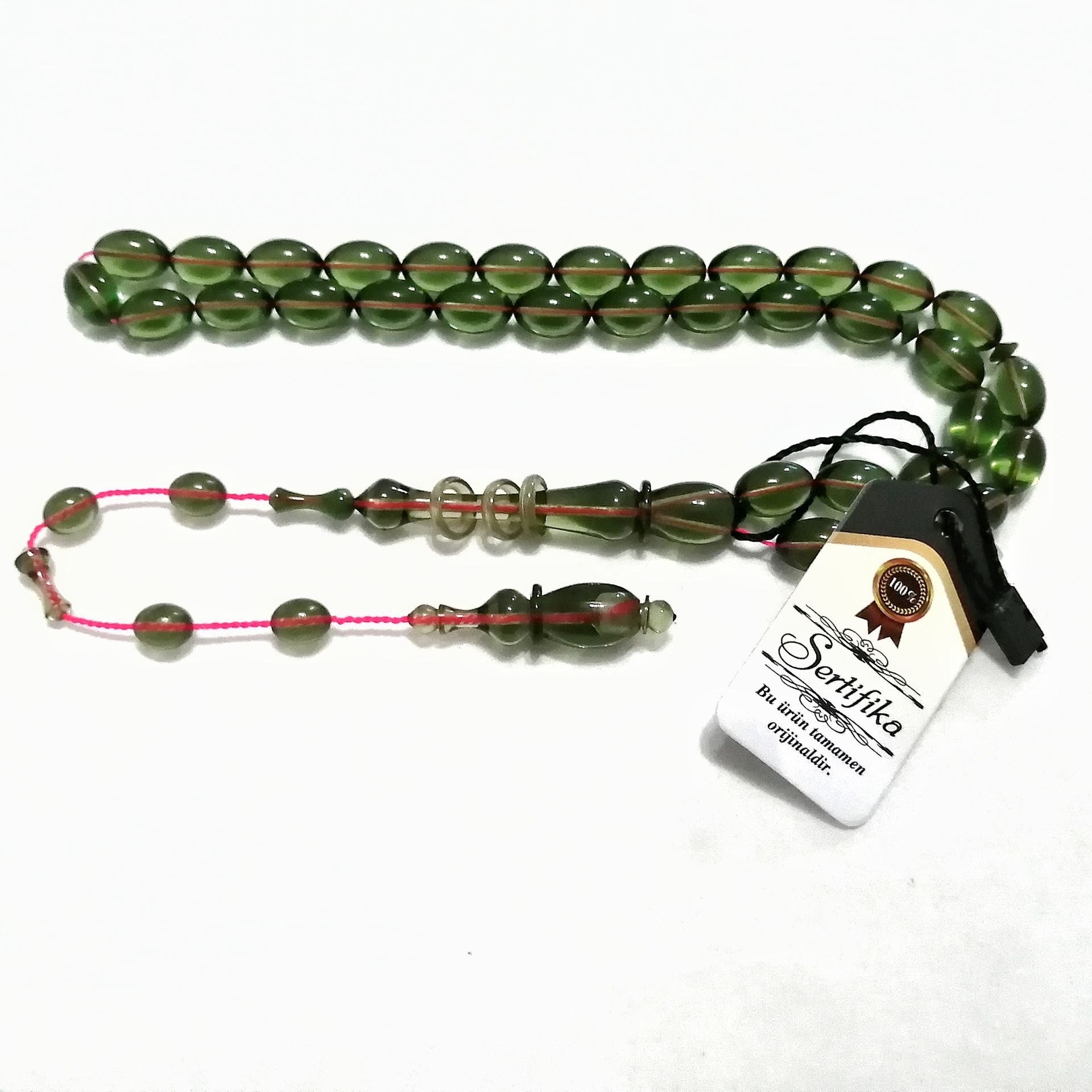 Sistem Püsküllü 06 Şeffaf Delim İmamesi Halkalı Hatasız Beyzi Kesim Ateş Kehribar Tesbih