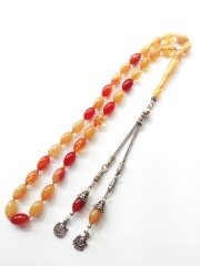 925 Ayar Gümüş Püsküllü Çektikçe Parlayacak Hareli Sıkma Kehribar Tesbih