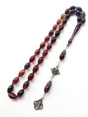 925 Ayar Gümüş Püsküllü Hareli Beyzi Kesim Sıkma Kehribar Tesbih