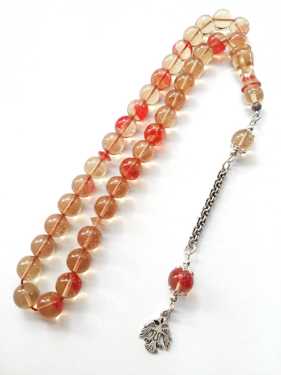 925 Ayar Gümüş Püsküllü Küre Kesim Sıkma Kehribar Tesbih