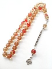 925 Ayar Gümüş Püsküllü Küre Kesim Sıkma Kehribar Tesbih