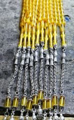 Alpaka Püsküllü Kesme Model Ateş Kehribar Tesbih