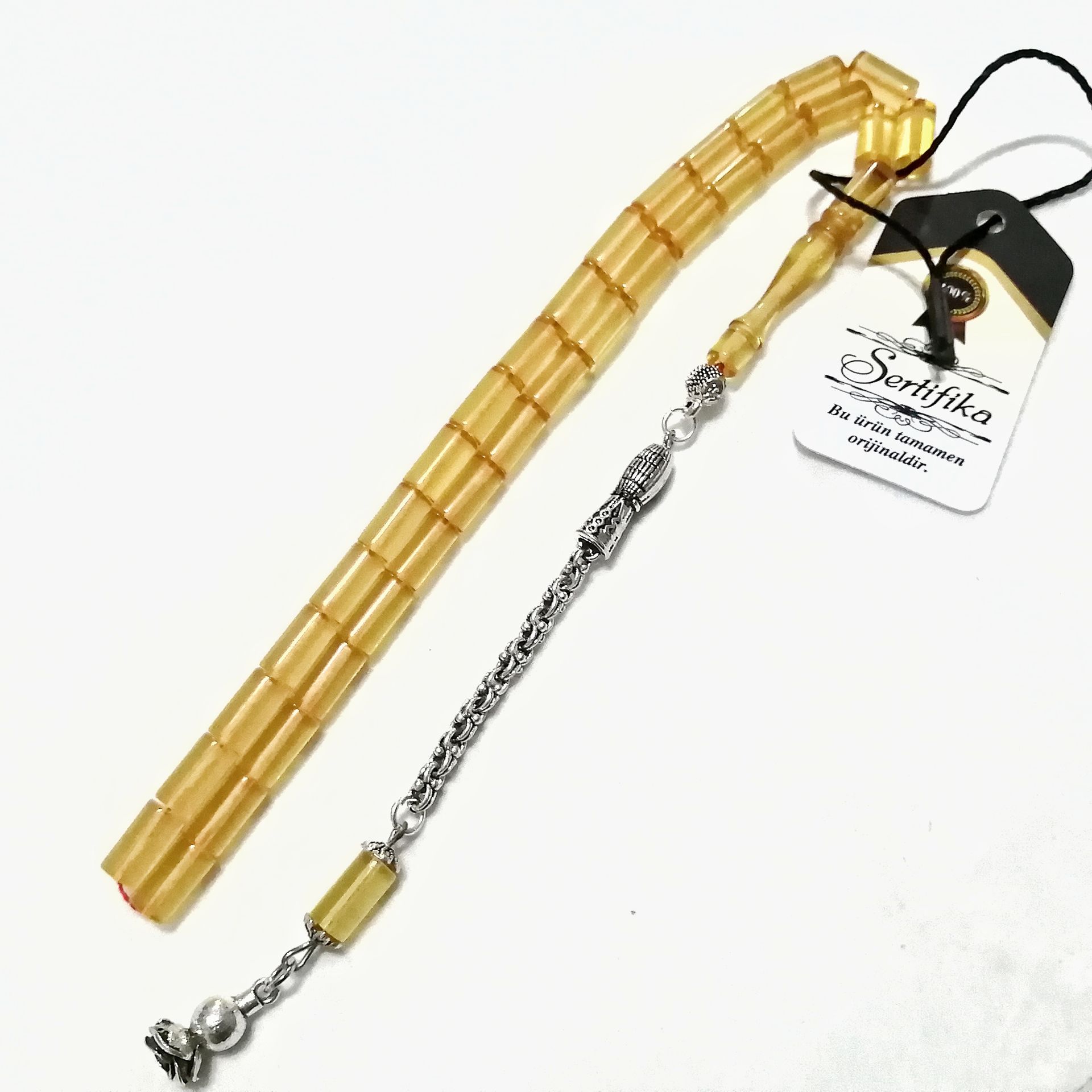 Alpaka Püsküllü Kesme Model Ateş Kehribar Tesbih