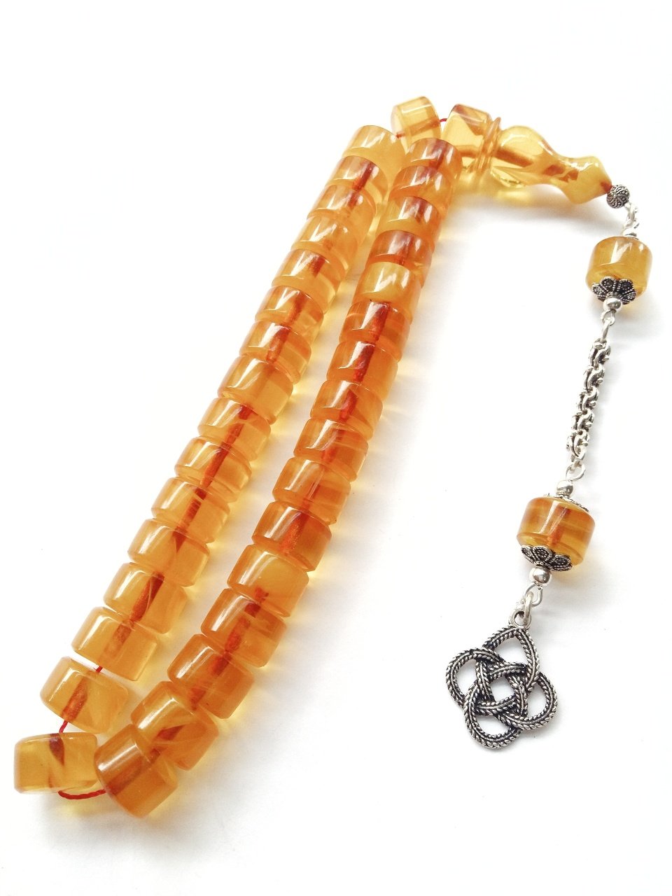 925 Ayar Gümüş Püsküllü Birinci Kalite Malzemeden Yapılmış Hareli Hatasız Sıkma Kehribar Tesbih