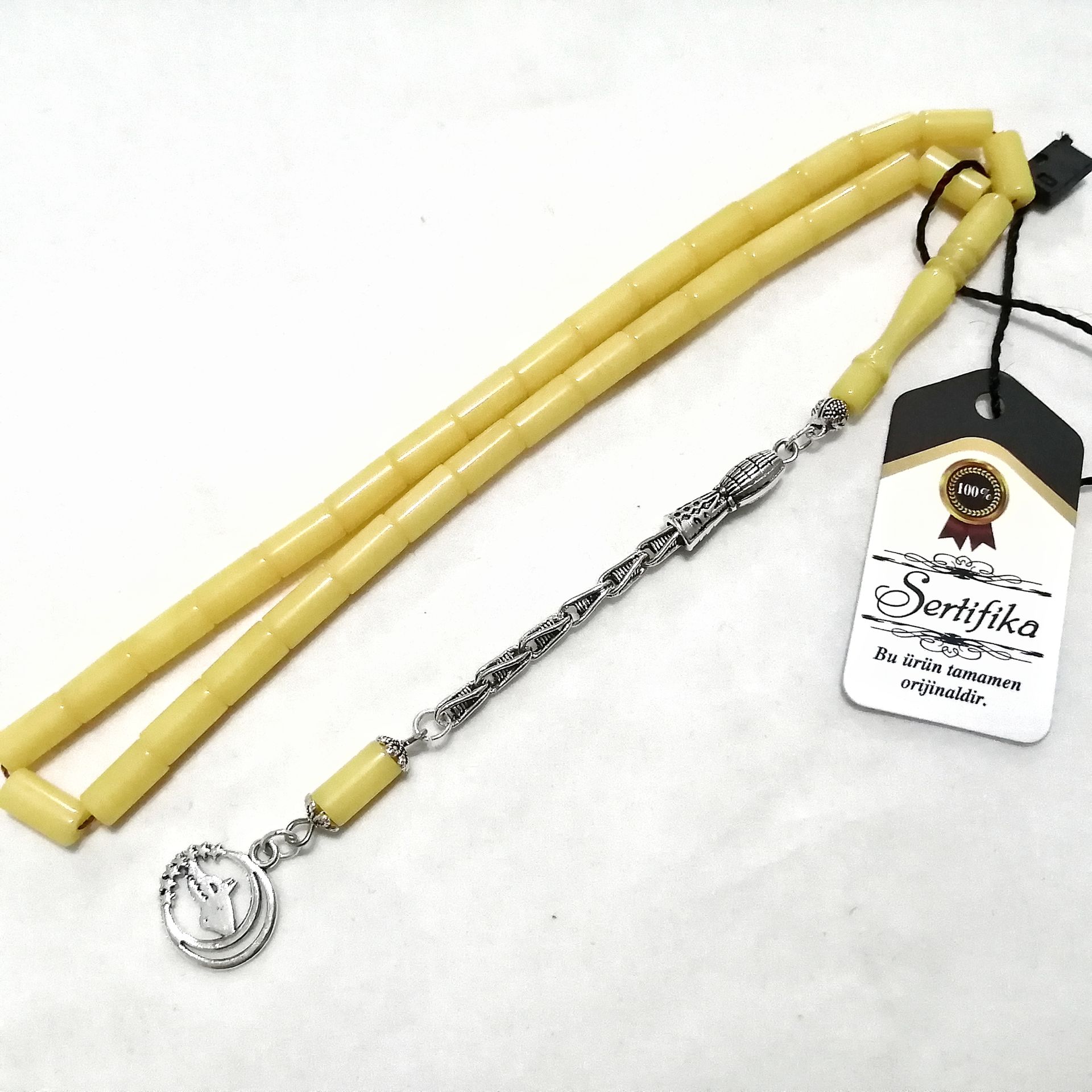 Alpaka Püsküllü Kesme Model Sıkma Kehribar Tesbih