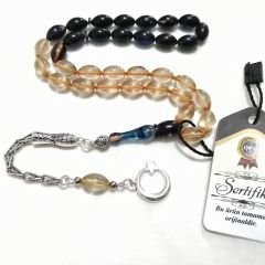 Alpaka Püsküllü Beyzi Kesim Sıkma Kehribar Tesbih