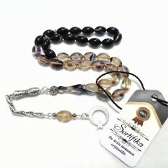 Alpaka Püsküllü Beyzi Kesim Sıkma Kehribar Tesbih