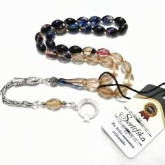 Alpaka Püsküllü Beyzi Kesim Sıkma Kehribar Tesbih