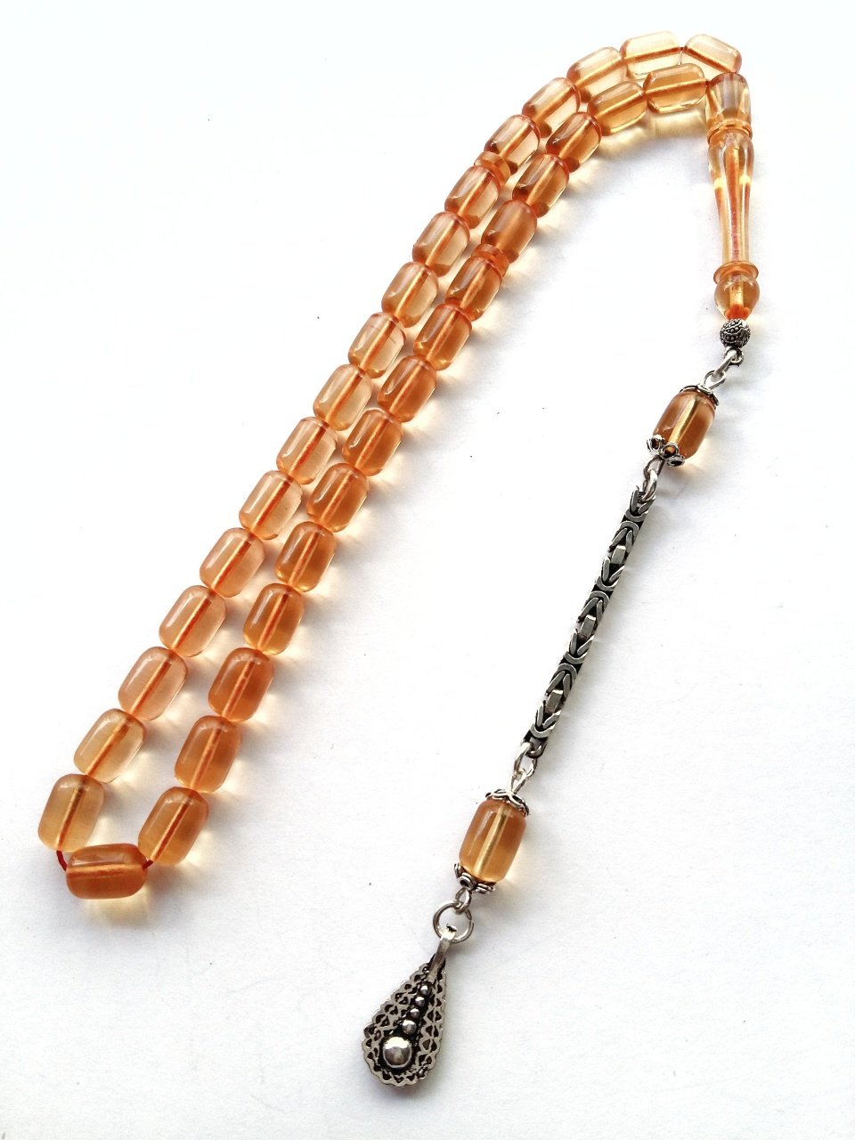 925 Ayar Gümüş Püsküllü Imamesi Özel İşçilikli Ateş Kehribar Tesbih