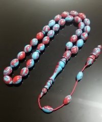 Sistem püsküllü özel işçilikli bordo mavi renkli beyzi kesim arizona firuze tesbih