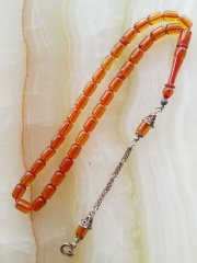 925 Ayar Gümüş Püsküllü İmamesi Özel Yapım Ateş Kehribar Tesbih