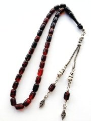 925 Ayar Gümüş Püsküllü Özel Tasarım Hareli Ateş Kehribar Tesbih