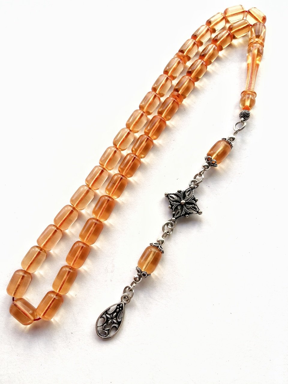 925 Ayar Gümüş Püsküllü İmamesi Özel İşçilikli Ateş Kehribar Tesbih