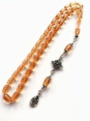 925 Ayar Gümüş Püsküllü İmamesi Özel İşçilikli Ateş Kehribar Tesbih