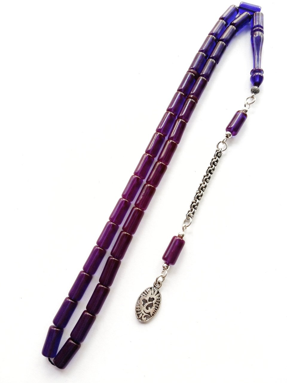 925 Ayar Gümüş Püsküllü Kesme Model Ateş Kehribar Tesbih