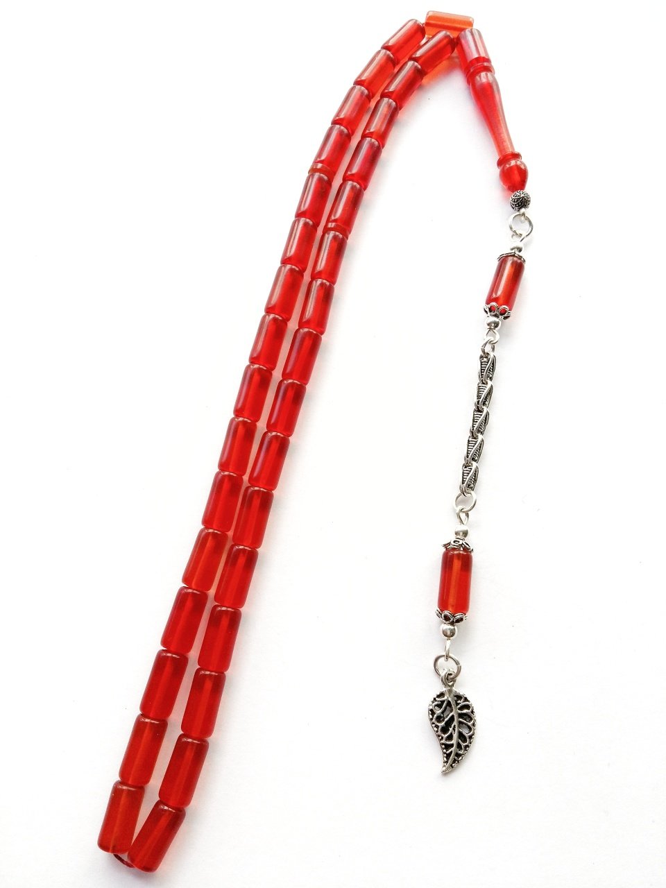 925 Ayar Gümüş Püsküllü İmamesi Özel İşçilikli Ateş Kehribar Tesbih