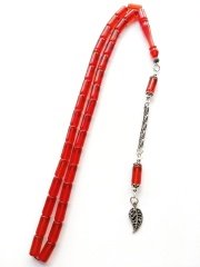 925 Ayar Gümüş Püsküllü İmamesi Özel İşçilikli Ateş Kehribar Tesbih