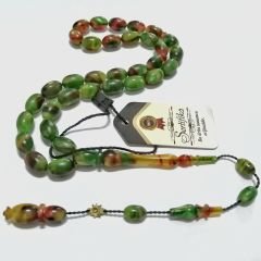 Sistem Püsküllü 06 Delim İmzalı Hatasız Hareli Badem Kesim Sıkma Kehribar Tesbih