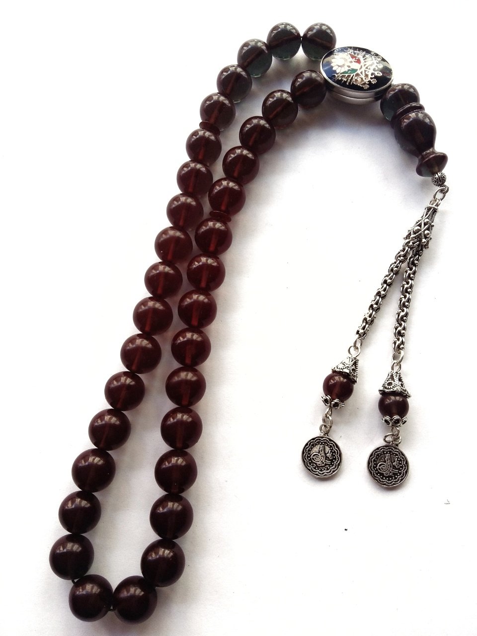 Özel Tasarım içi Petrol Yeşili Yansimalı Küre Kesim Ateş Kehribar Tesbih