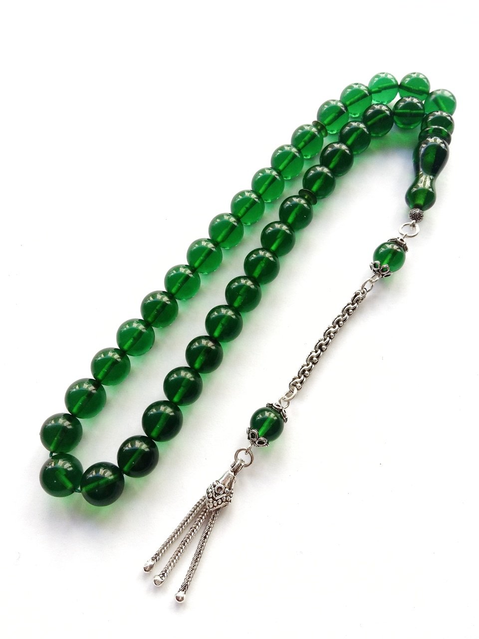 925 Ayar Gümüş Püsküllü Ateş Kehribar Tesbih