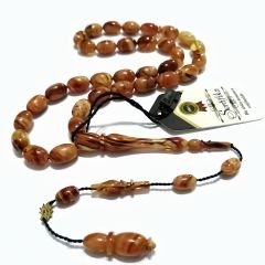 Sistem Püsküllü 06 Delim İmzalı Hatasız Hareli Badem Kesim Sıkma Kehribar Tesbih