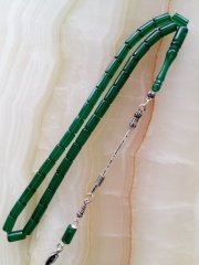 925 Ayar Gümüş Püsküllü Kesme Model Yeşil Ateş Kehribar Tesbih