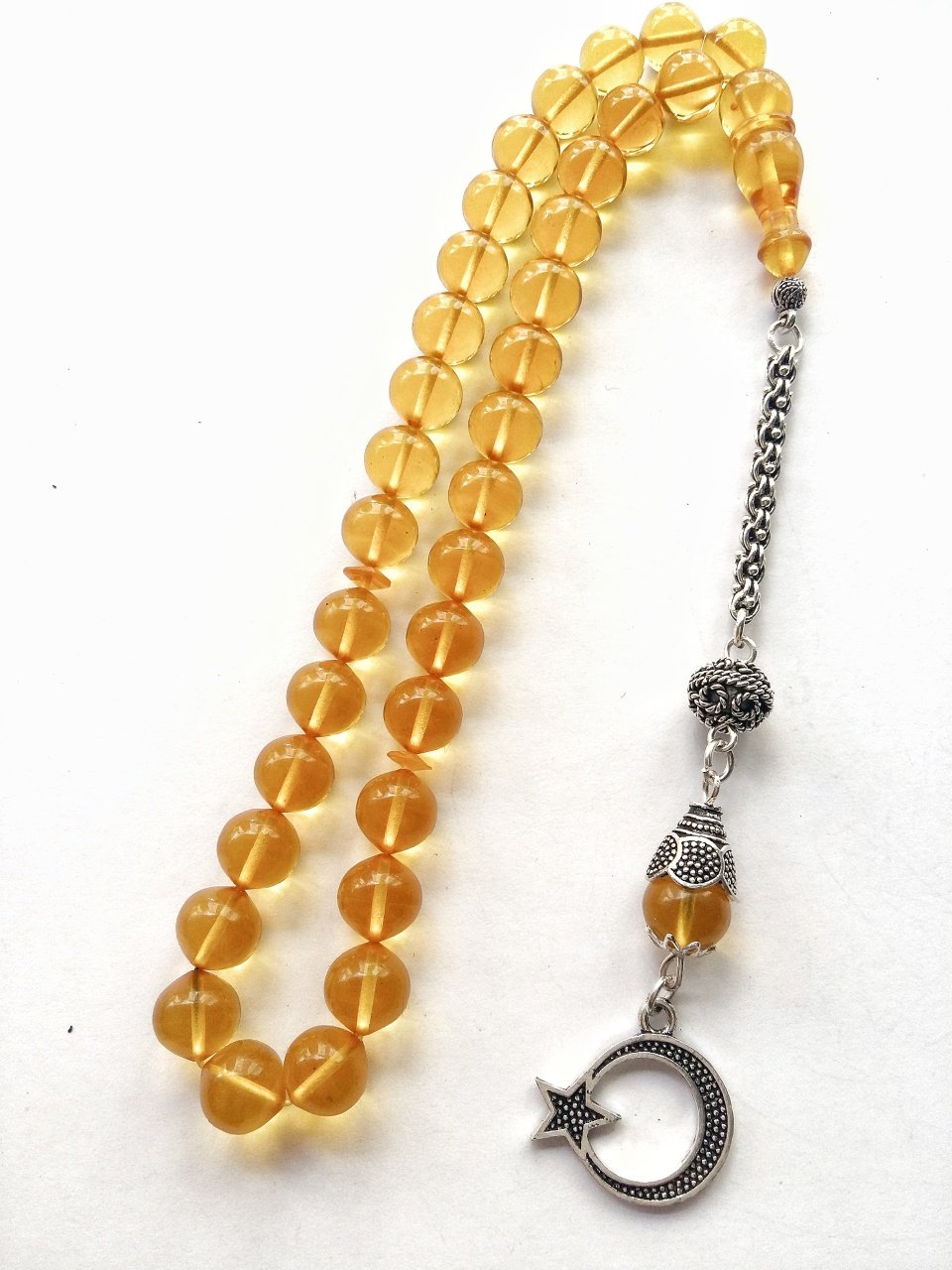 925 Ayar Gümüş Püsküllü Özel İşçilikli Ateş Kehribar Tesbih