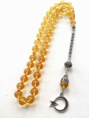 925 Ayar Gümüş Püsküllü Özel İşçilikli Ateş Kehribar Tesbih