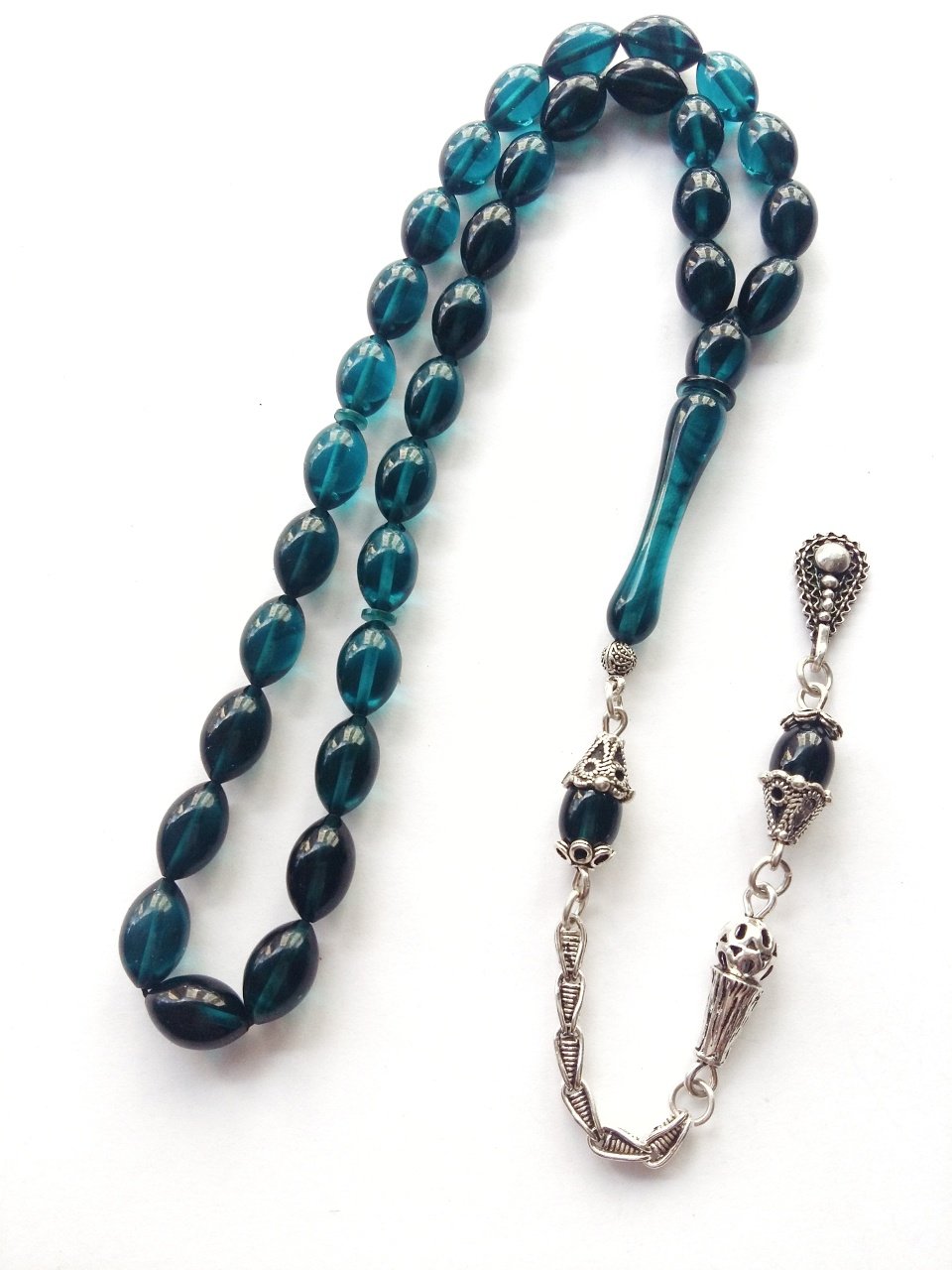 925 Ayar Gümüş Püsküllü Ateş Kehribar Tesbih