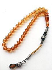 Kazaz Püsküllü Ozel İşçilikli Ateş Kehribar Tesbih