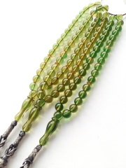 Kazaz Püsküllü Çimen Yeşili Küre Kesim Özel İşçilikli Ateş Kehribar Tesbih