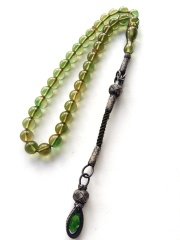 Kazaz Püsküllü Çimen Yeşili Küre Kesim Özel İşçilikli Ateş Kehribar Tesbih