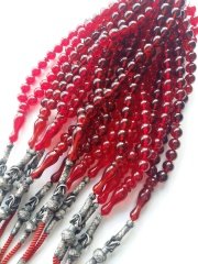 Kazaz Püsküllü Özel İşçilikli Kırmızı Ateş Kehribar Tesbih