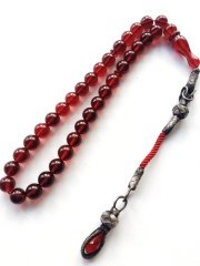 Kazaz Püsküllü Özel İşçilikli Kırmızı Ateş Kehribar Tesbih