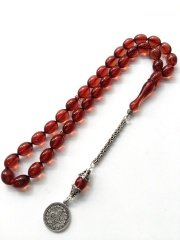 925 Ayar Gümüş Püsküllü Sıkma Kehribar Tesbih