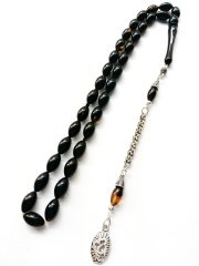 925 Ayar Gümüş Püsküllü Elde Yağ Gibi Çekimi Olan Birinci Sınıf Malzeme Yapımı  İşçilikli, Kolleksiyonluk  ve Günlük Çekime Uygun Sıkma Kehribar Tesbih