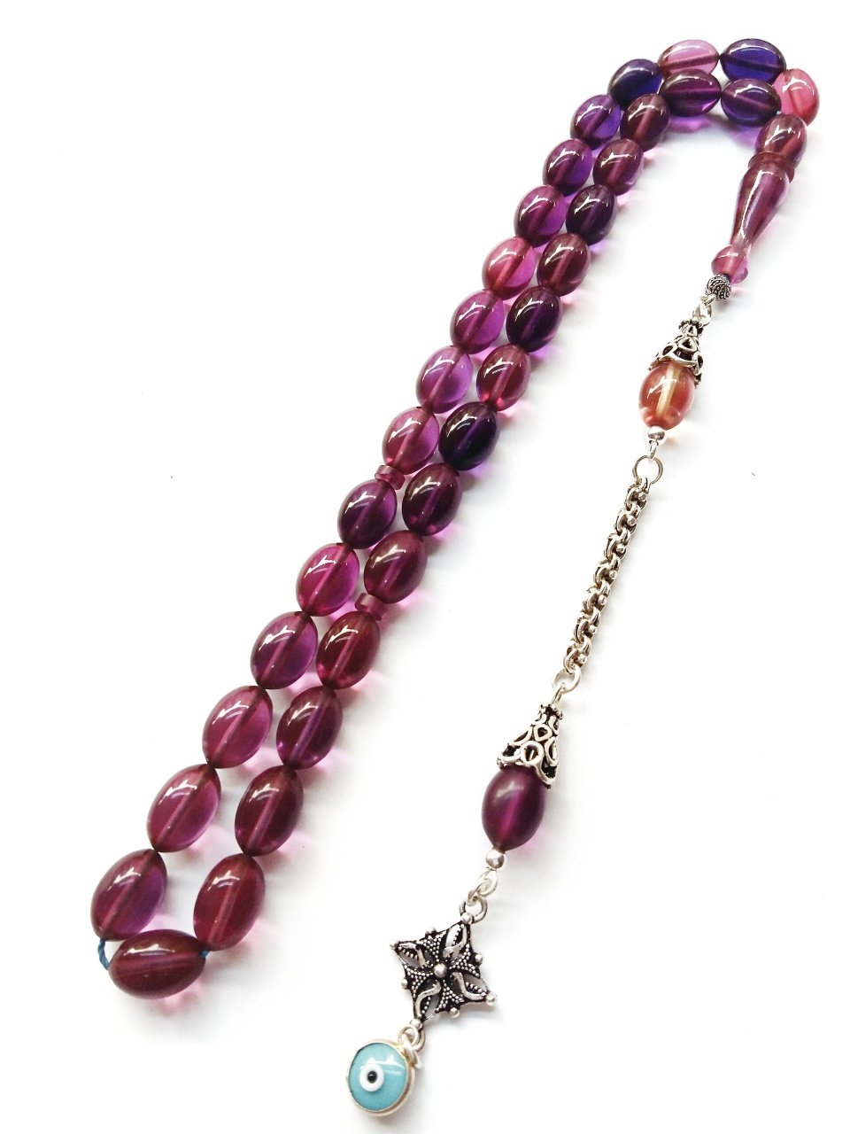 925 Ayar Gümüş Püsküllü Elde Yağ Gibi Çekimi Olan Birinci Sınıf Malzeme Yapımı İşçilikli, Kolleksiyonluk  ve Günlük Çekime Uygun Sıkma Kehribar Tesbih