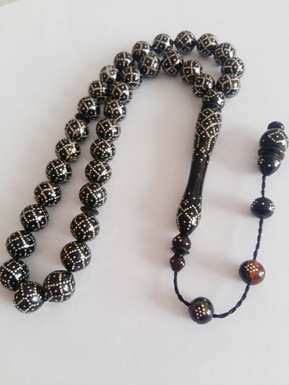 Sistem Püsküllü 925 Ayar Gümüş işlemeli Bağa Tesbih