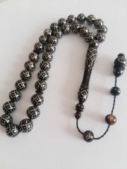 Sistem Püsküllü 925 Ayar Gümüş işlemeli Bağa Tesbih