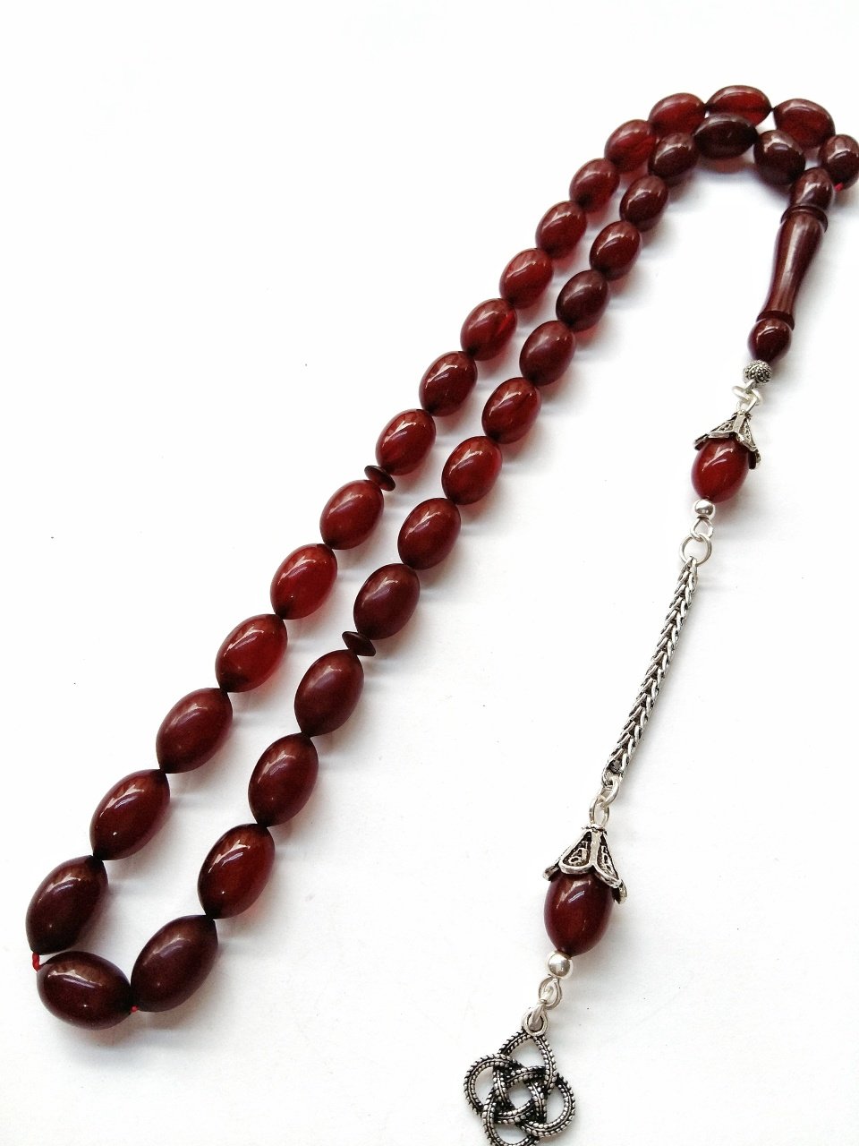 925 Ayar Gümüş Püsküllü Elde Yağ Gibi Çekimi Olan Birinci Sınıf Malzeme Yapımı  İşçilikli, Kolleksiyonluk  ve Günlük Çekime Uygun Sıkma Kehribar Tesbih