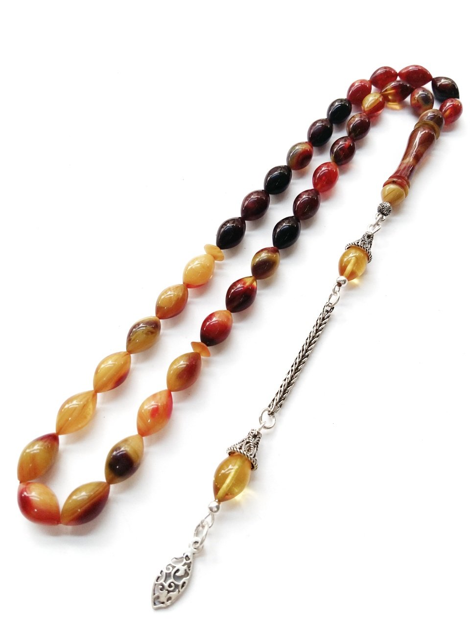 925 Ayar Gümüş Püsküllü Elde Yağ Gibi Çekimi Olan Birinci Sınıf Malzeme Yapımı  İşçilikli, Kolleksiyonluk  ve Günlük Çekime Uygun Sıkma Kehribar Tesbih