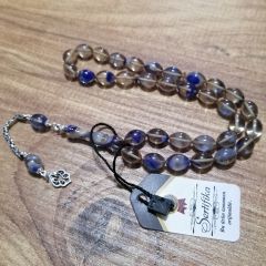 925 Ayar Gümüş Püsküllü Beyzi Kesim Sıkma Kehribar Tesbih