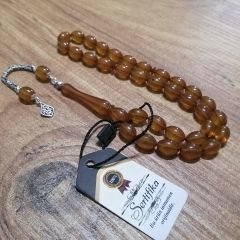 925 Ayar Gümüş Püsküllü Beyzi Kesim Sıkma Kehribar Tesbih