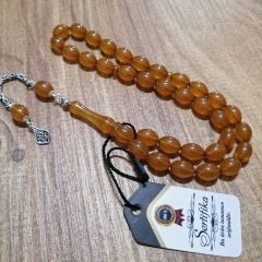 925 Ayar Gümüş Püsküllü Beyzi Kesim Sıkma Kehribar Tesbih