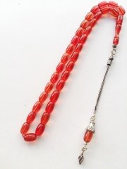 925 Ayar Gümüş Püsküllü Elde Yağ Gibi Çekimi Olan Birinci Sınıf Malzeme Yapımı  İşçilikli, Kolleksiyonluk  ve Günlük Çekime Uygun Ateş Kehribar Tesbih