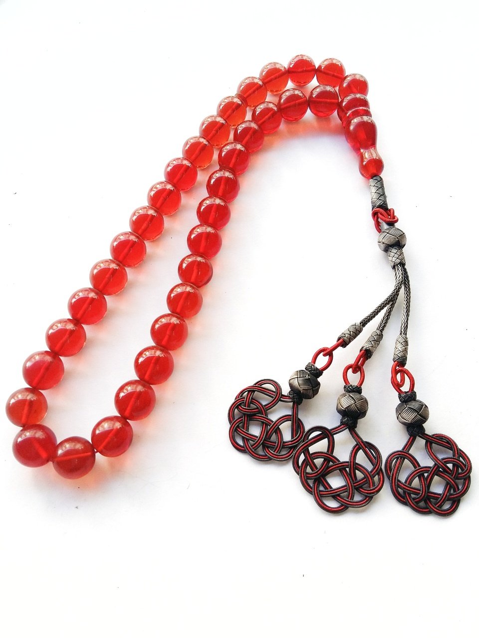 Kazaz Püsküllü Elde Yağ Gibi Çekimi Olan Birinci Kalite Malzemeden Yapılmış Küre Kesim Ateş Kehribar Tesbih