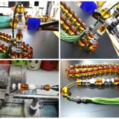 İp Püsküllü İmamesi 925 Ayar Gümüş Nakkaş İşçilikli Çubuk Malzeme Ateş Kehribar Tesbih