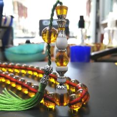 İp Püsküllü İmamesi 925 Ayar Gümüş Nakkaş İşçilikli Çubuk Malzeme Ateş Kehribar Tesbih