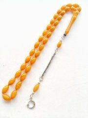 925 Ayar Gümüş Püsküllü Elde Yağ Gibi Çekimi Olan Birinci Sınıf Malzeme Yapımı İşçilikli, Kolleksiyonluk  ve Günlük Çekime Uygun Sıkma Kehribar Tesbih